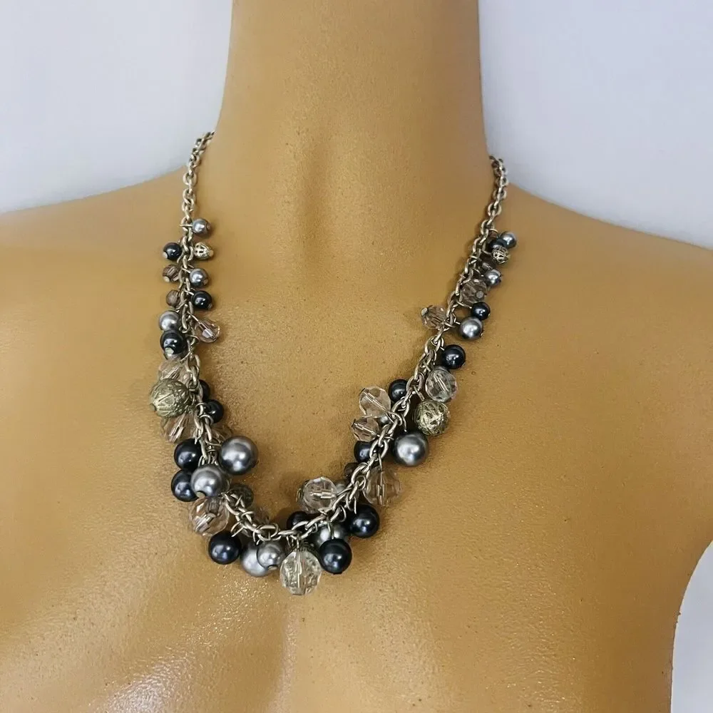 Premier Designs Bauble On Necklace Silver Plated Faux Pearl Filigree Beads